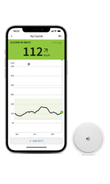 FreeStyle Libre 3 CGM sensor and smartphone monitor with glucose reading
